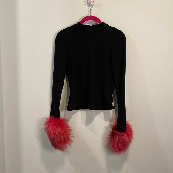 Alice + Olivia Haylen fur cuff mock neck blouse S - Picture 4 of 6